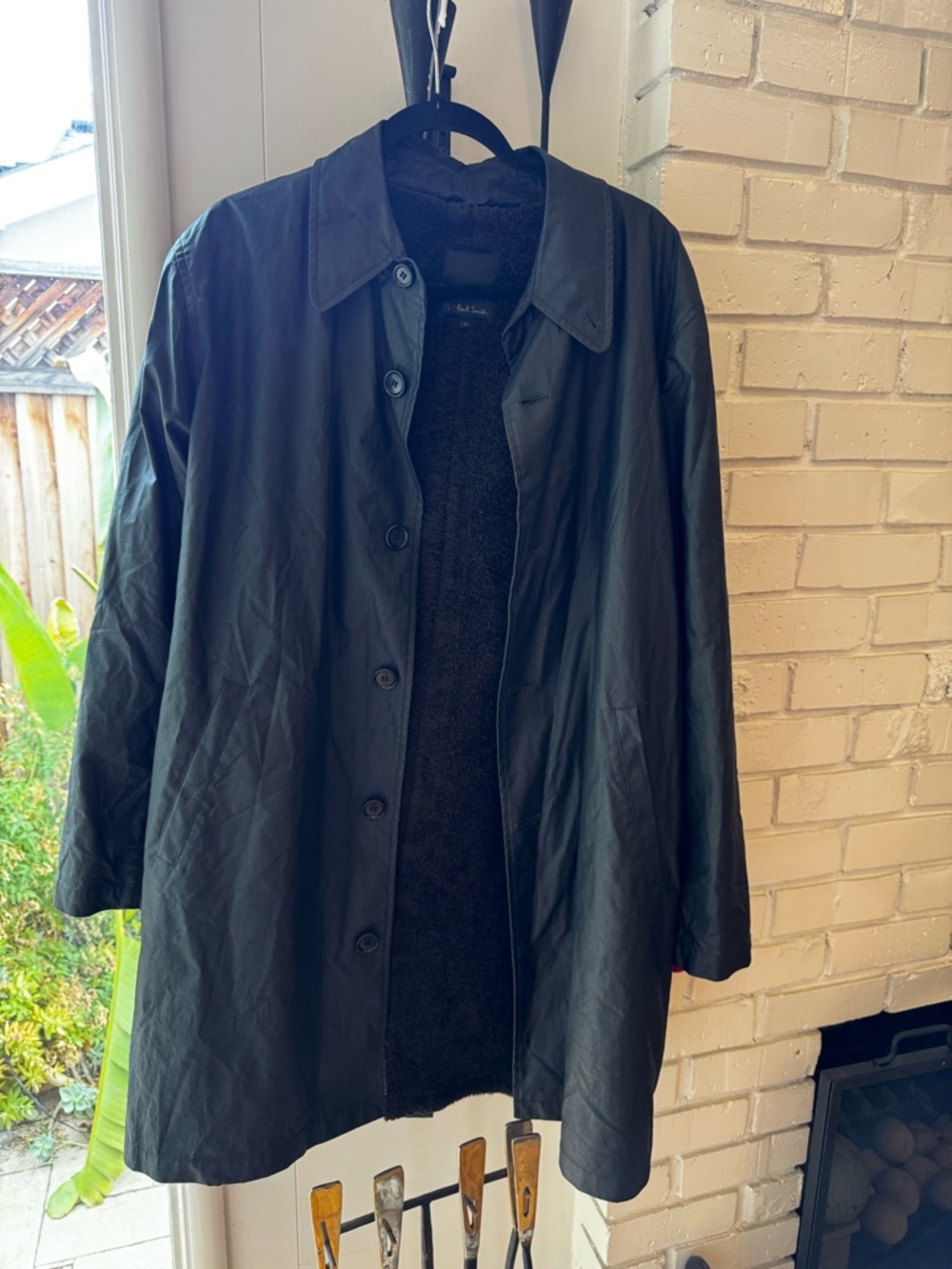 Paul Smith Black Men's waxed Button-Front Coat with detachable fur lining